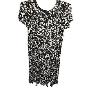 Denim 24/7 Black & White Abstract Print Dress 1X 22/24 Oversized Maxi